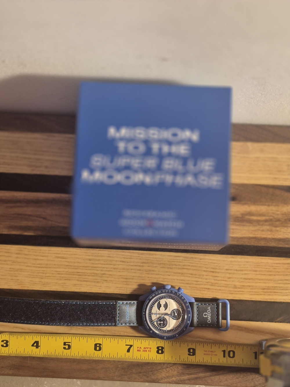 Omega Blue and Cream Moonphase Chronograph on Black Strap